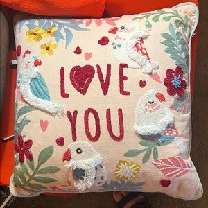 Embroidered Love You Pillow with Birds